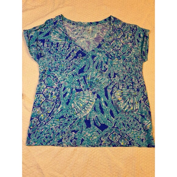 Lilly Pulitzer Daley Tee Tortuga Time Size S Blue ocean turtle shirt summer t - Picture 2 of 7